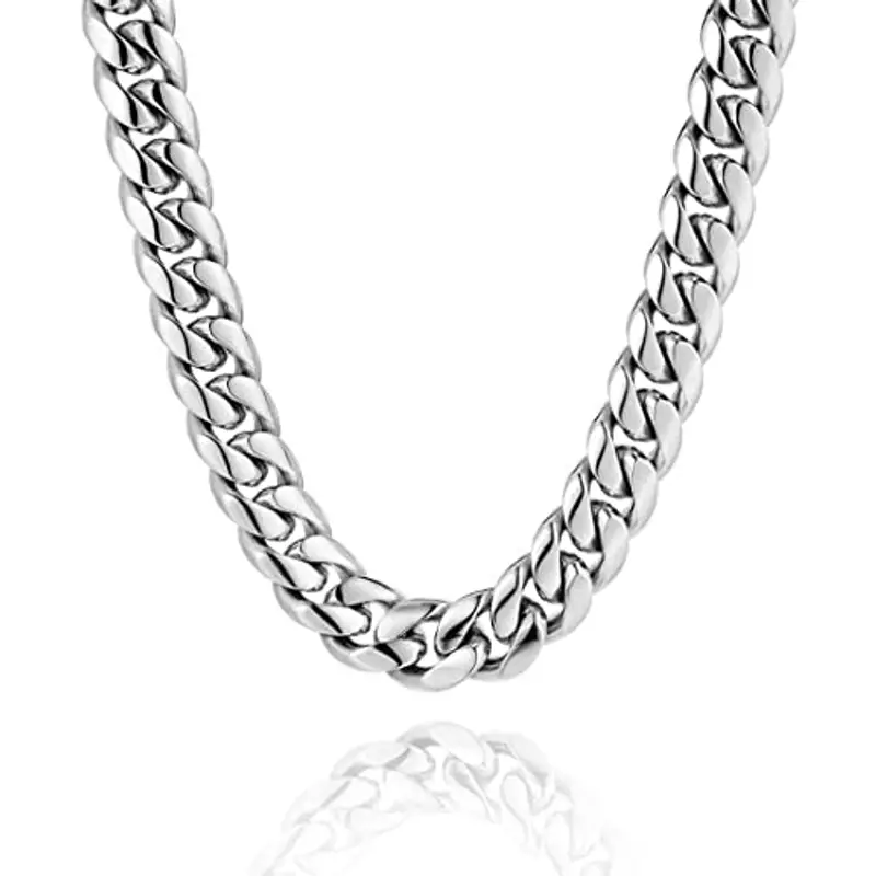 WJIAEER Catena da Uomo in Acciaio Inossidabile Collana Cubana 10mm Sei Taglio Laterale Lunghezza 50 cm Festa del Papà Regali di Compleanno da Uomo