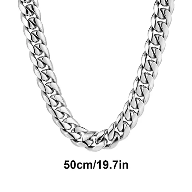 WJIAEER Catena da Uomo in Acciaio Inossidabile Collana Cubana 10mm Sei Taglio Laterale Lunghezza 50 cm Festa del Papà Regali di Compleanno da Uomo miniatura 2