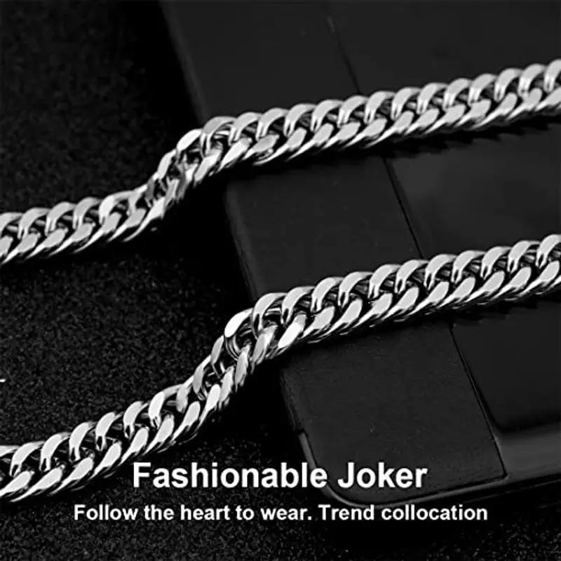 WJIAEER Catena da Uomo in Acciaio Inossidabile Collana Cubana 10mm Sei Taglio Laterale Lunghezza 50 cm Festa del Papà Regali di Compleanno da Uomo miniatura 3