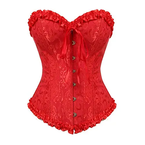 WLFFW Bustino Corsetto Donna Elegante Corpetto Casual Satin Floreale (EU(40-42) 2XL, Rosso)