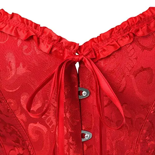 WLFFW Bustino Corsetto Donna Elegante Corpetto Casual Satin Floreale (EU(40-42) 2XL, Rosso) miniatura 3