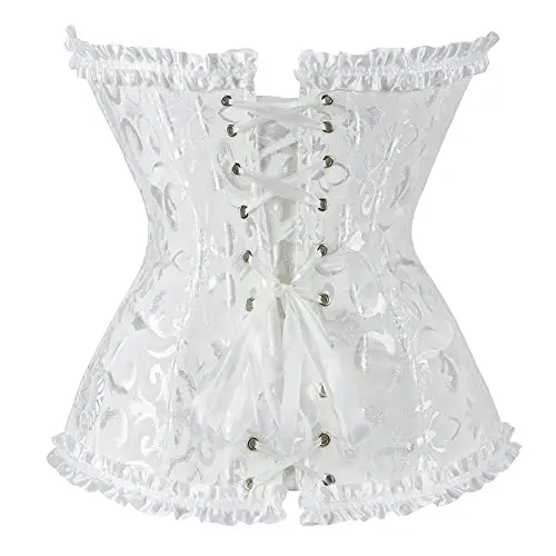 WLFFW Bustino Corsetto Donna Elegante Corpetto Casual Satin Floreale (EU(42-44) 3XL, Bianco) miniatura 3