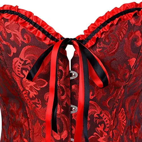 WLFFW Bustino Corsetto Donna Elegante Corpetto Casual Satin Floreale (EU(42-44) 3XL, Dark Rosso) miniatura 3