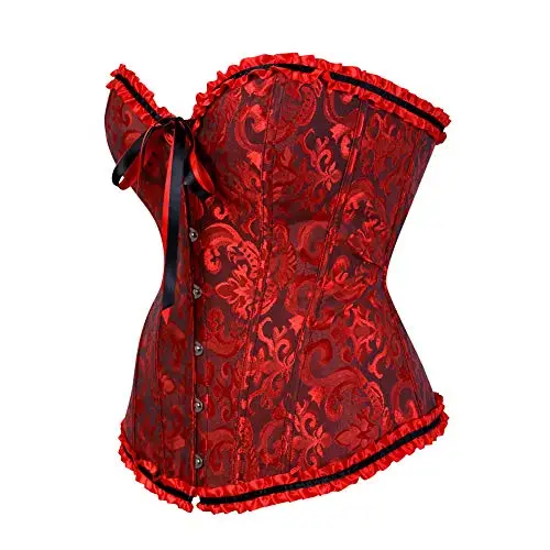 WLFFW Bustino Corsetto Donna Elegante Corpetto Casual Satin Floreale (EU(46-48) 5XL, Dark Rosso) miniatura 2