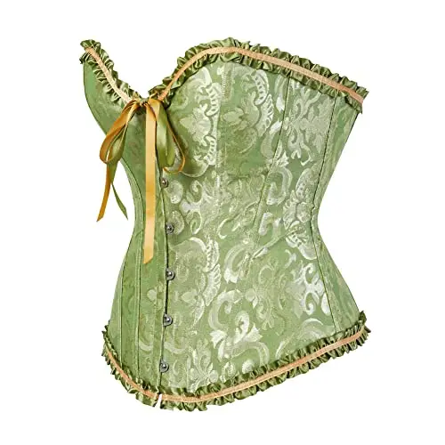 WLFFW Bustino Corsetto Donna Elegante Corpetto Casual Satin Floreale (EU(46-48) 5XL, Verde) miniatura 2