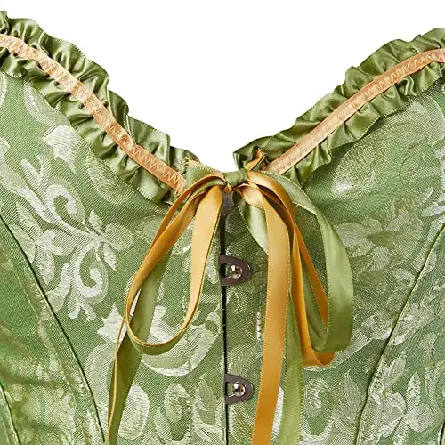 WLFFW Bustino Corsetto Donna Elegante Corpetto Casual Satin Floreale (EU(46-48) 5XL, Verde) miniatura 3