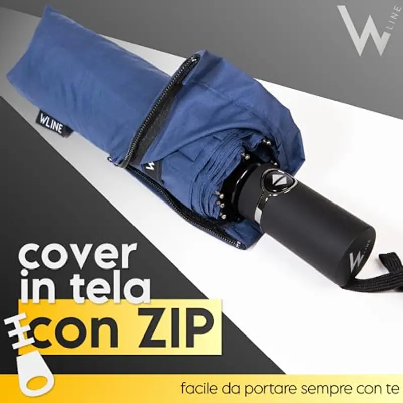 WLine Wind Ombrello Pieghevole Antivento da Pioggia con Apertura e Chiusura Automatica, Stoffa Teflon, Struttura Ultraresistente, Diametro 104cm (Blu senza Custodia) miniatura 2