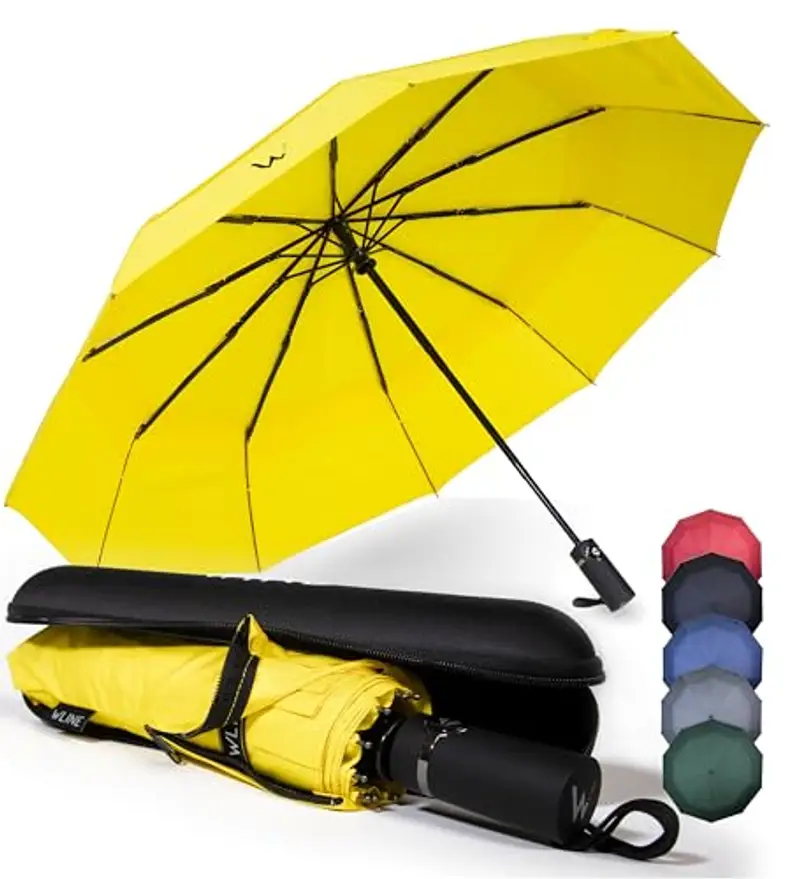 WLine Wind Ombrello Pieghevole Antivento da Pioggia con Apertura e Chiusura Automatica, Stoffa Teflon, Struttura Ultraresistente, Diametro 104cm (Giallo con Custodia)