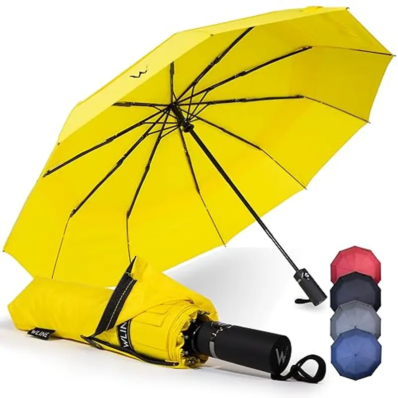 WLine Wind Ombrello Pieghevole Antivento da Pioggia con Apertura e Chiusura Automatica, Stoffa Teflon, Struttura Ultraresistente, Diametro 104cm (Giallo senza Custodia)