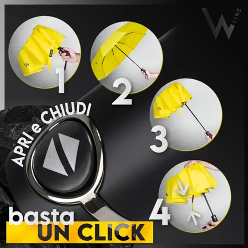 WLine Wind Ombrello Pieghevole Antivento da Pioggia con Apertura e Chiusura Automatica, Stoffa Teflon, Struttura Ultraresistente, Diametro 104cm (Giallo senza Custodia) miniatura 3