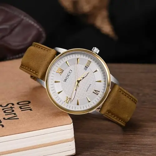 WOCCI 18mm Cinturino Orologio per Uomo e Donna, Vera Pelle - Pelle Grana Superiore, Sgancio Rapido, Fibbia Oro miniatura 2