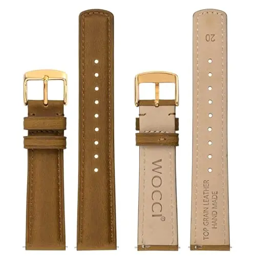 WOCCI 18mm Cinturino Orologio per Uomo e Donna, Vera Pelle - Pelle Grana Superiore, Sgancio Rapido, Fibbia Oro miniatura 3