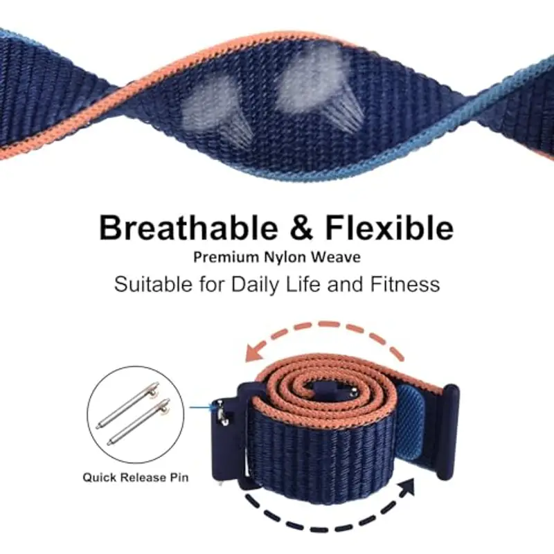 WOCCI 18mm Sportivo Cinturino in Nylon, Cinturini per Orologi a Sgancio Rapido per Uomo e Donna (Blu Navy) miniatura 3