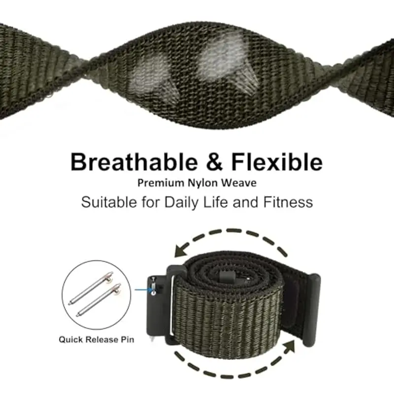 WOCCI 18mm Sportivo Cinturino in Nylon, Cinturini per Orologi a Sgancio Rapido per Uomo e Donna (Verde Militare) miniatura 3