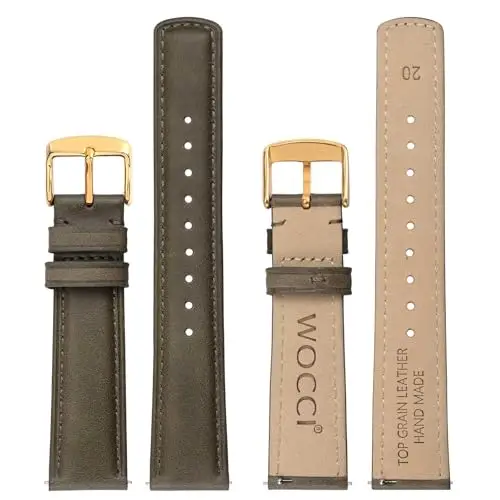 WOCCI 20mm Cinturino Orologio per Uomo e Donna, Vera Pelle - Pelle Grana Superiore, Sgancio Rapido, Fibbia Oro miniatura 3