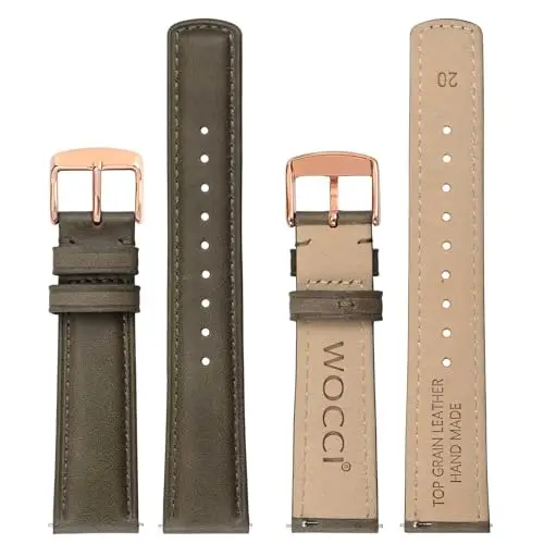 WOCCI 20mm Cinturino Orologio per Uomo e Donna, Vera Pelle - Pelle Grana Superiore, Sgancio Rapido, Fibbia Oro Rosa miniatura 3