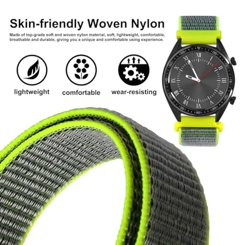 WOCCI 20mm Sportivo Cinturino in Nylon, Cinturini per Orologi a Sgancio Rapido per Uomo e Donna (Giallo Brillante/Grigio) miniatura 2