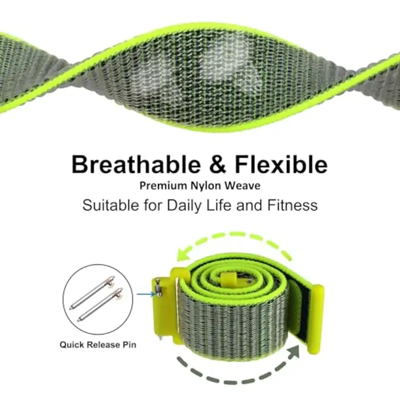 WOCCI 20mm Sportivo Cinturino in Nylon, Cinturini per Orologi a Sgancio Rapido per Uomo e Donna (Giallo Brillante/Grigio) miniatura 3