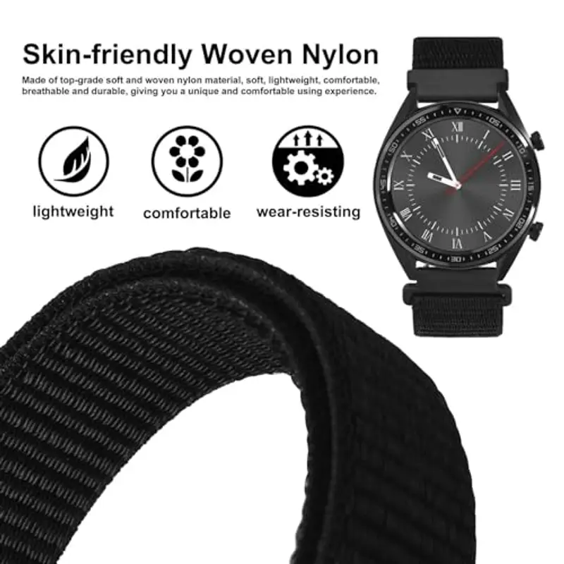 WOCCI 20mm Sportivo Cinturino in Nylon, Cinturini per Orologi a Sgancio Rapido per Uomo e Donna (Nero) miniatura 2