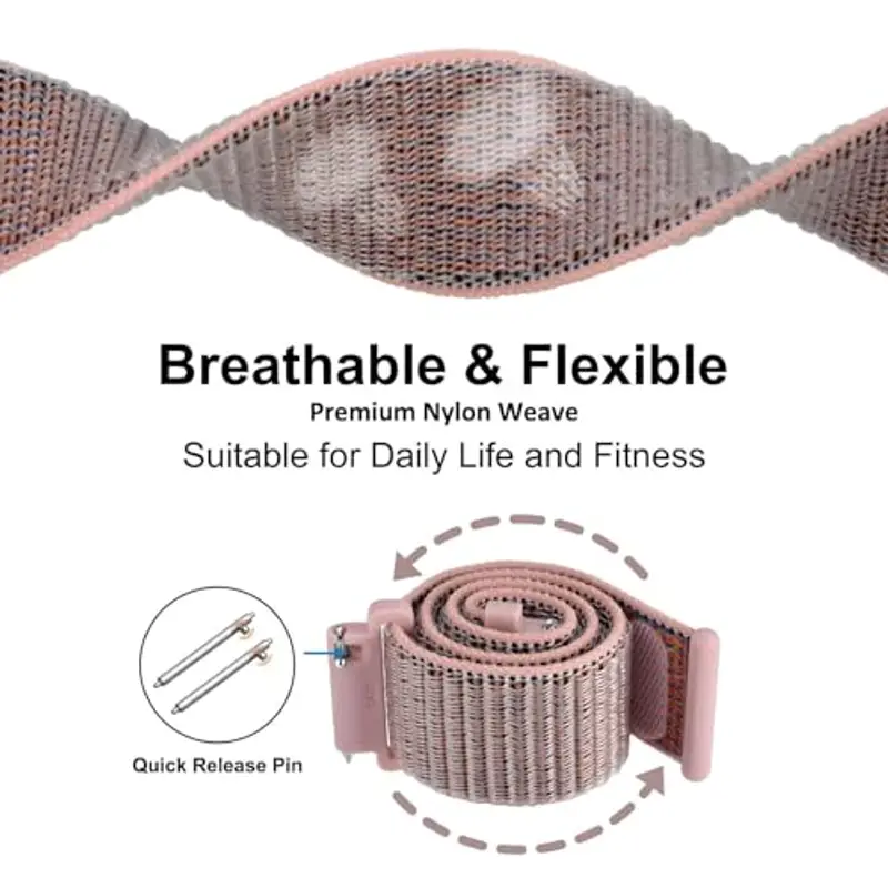 WOCCI 20mm Sportivo Cinturino in Nylon, Cinturini per Orologi a Sgancio Rapido per Uomo e Donna (Rosa Sabbia) miniatura 3