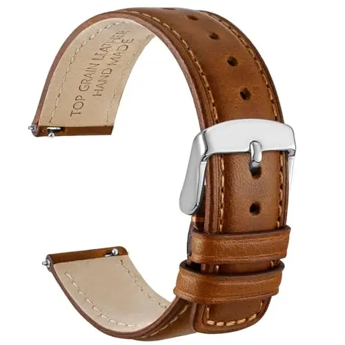 WOCCI 22mm Cinturino Orologio per Uomo e Donna, Vera Pelle - Pelle Grana Superiore, Sgancio Rapido, Fibbia Argento
