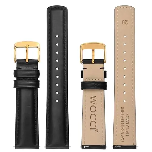 WOCCI 22mm Cinturino Orologio per Uomo e Donna, Vera Pelle - Pelle Grana Superiore, Sgancio Rapido, Fibbia Oro miniatura 3