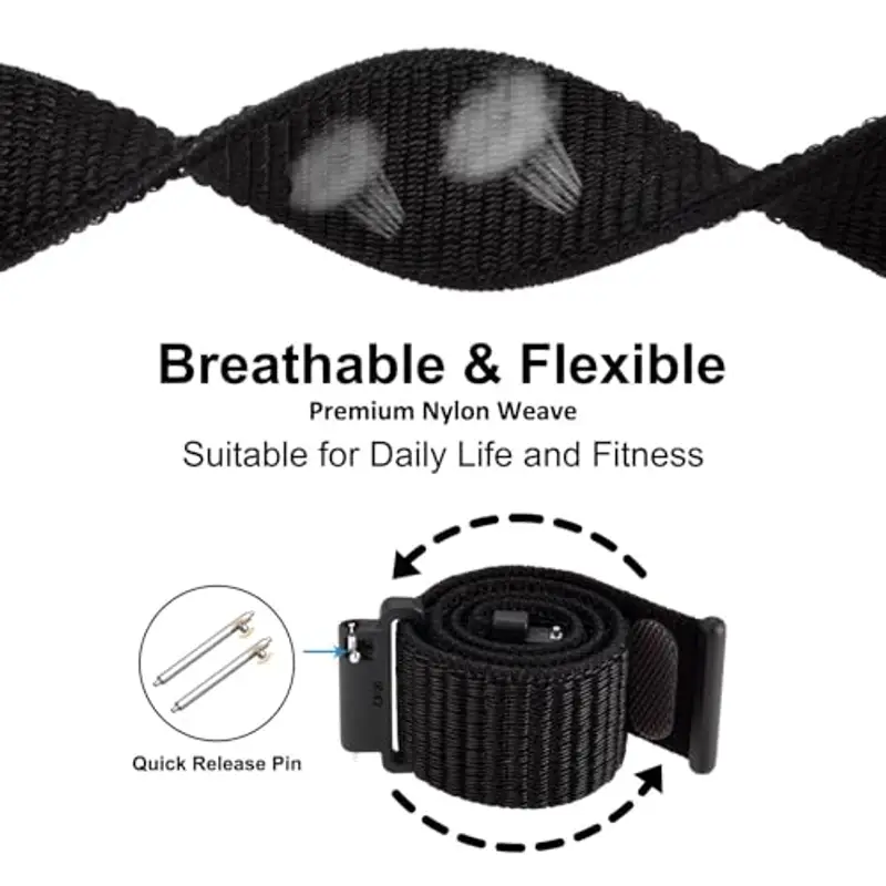 WOCCI 22mm Sportivo Cinturino in Nylon, Cinturini per Orologi a Sgancio Rapido per Uomo e Donna (Nero) miniatura 3