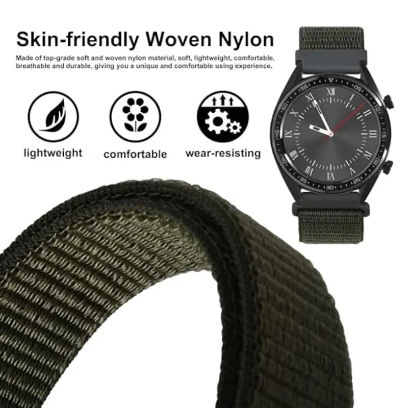 WOCCI 22mm Sportivo Cinturino in Nylon, Cinturini per Orologi a Sgancio Rapido per Uomo e Donna (Verde Militare) miniatura 2