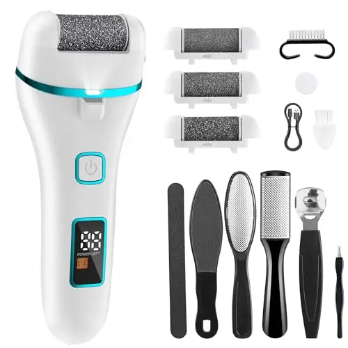 Wolady Pedicure Elettrico Professionale,Set Calli Rimozione Ricaricabile,con 3 Rulli di Ricambio,Illuminazione, kit