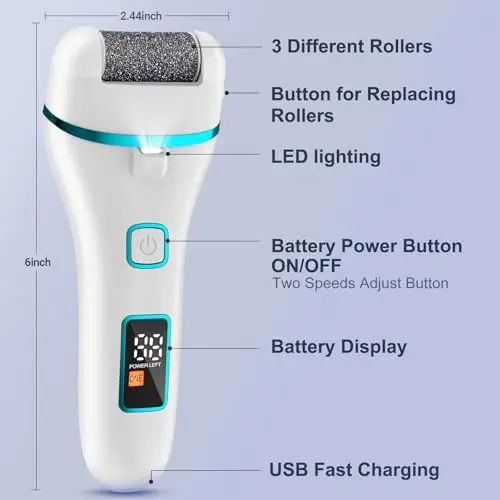 Wolady Pedicure Elettrico Professionale, Set Calli Rimozione Ricaricabile, con 3 Rulli di Ricambio, Illuminazione, kit miniatura 2