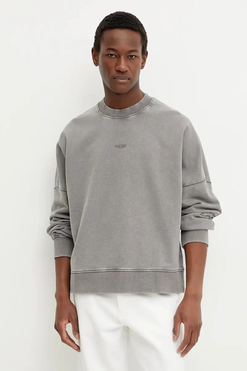 felpa in cotone colore grigio 3726-12087 miniatura 2