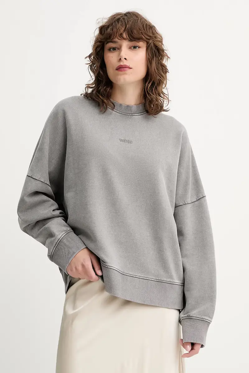 felpa in cotone colore grigio 3726-12087 miniatura 3