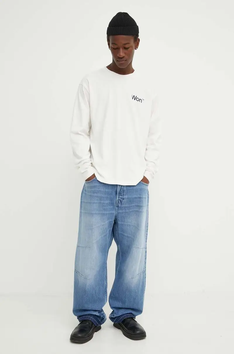 top a maniche lunghe in cotone colore beige 3146-12063 miniatura 2