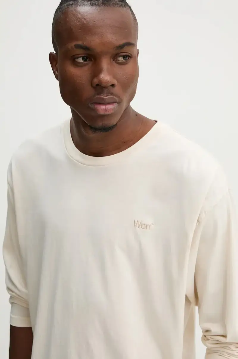 top a maniche lunghe in cotone colore beige 3301-12063 miniatura 4