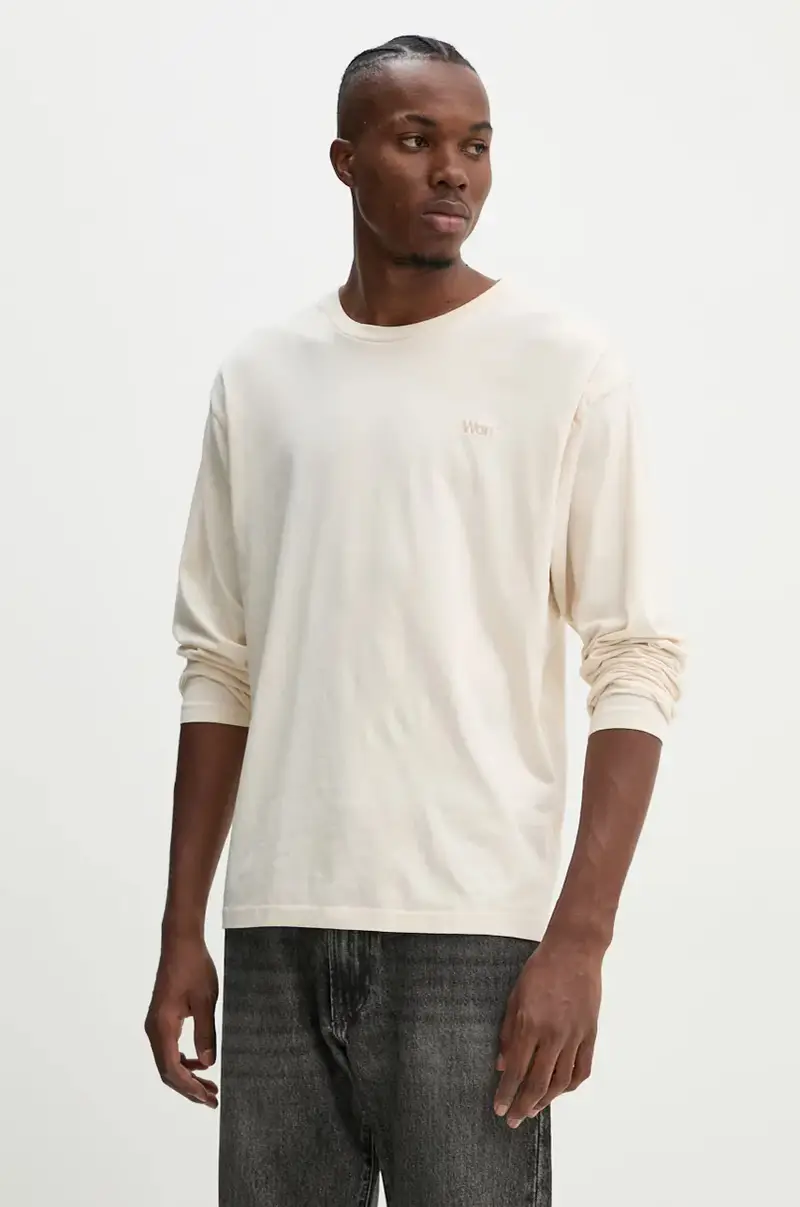 top a maniche lunghe in cotone colore beige 3301-12063