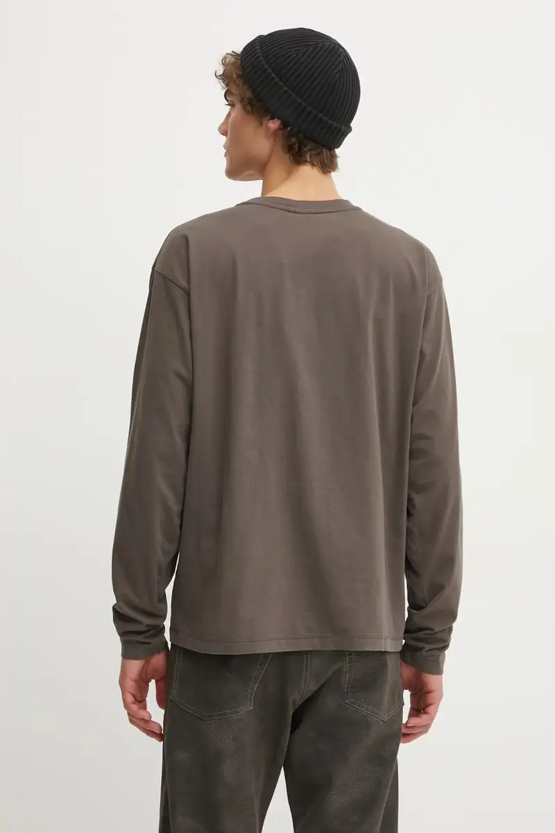 top a maniche lunghe in cotone colore marrone con applicazione 3417-12063 miniatura 3