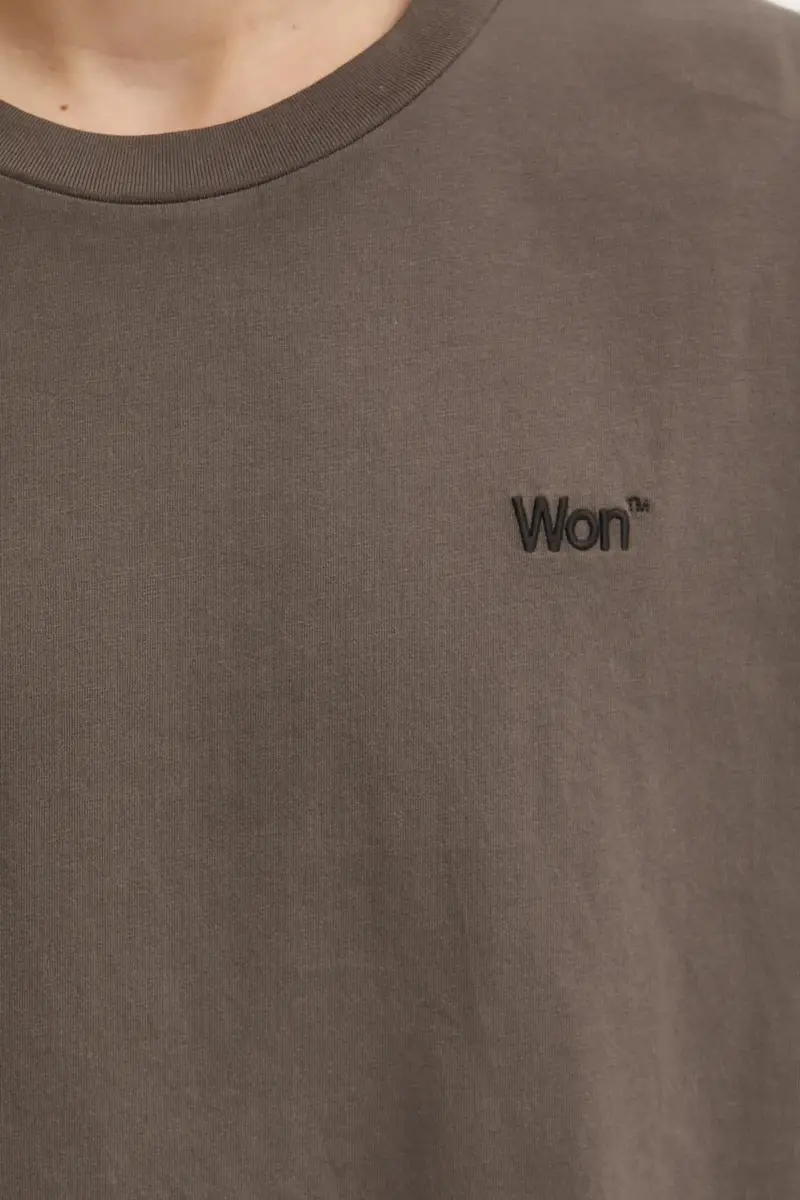 top a maniche lunghe in cotone colore marrone con applicazione 3417-12063 miniatura 5