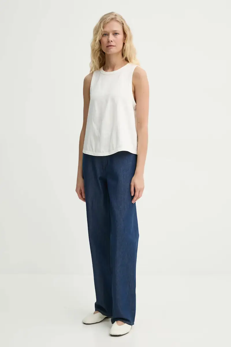 top in cotone colore beige 3428-12086 miniatura 2