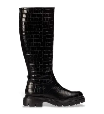 per donna A-4304 Stivali neri effetto crackle (41), Nero, 1 a 3 cm, Cerniera, Casual