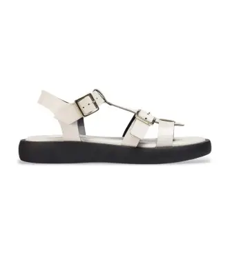 per donna AB-1012 Sandali in pelle bianco sporco chiaro (37), Basso, 1 a 3 cm, Fibbia, Casual