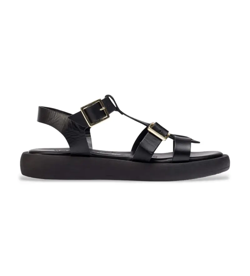 per donna. AB-1012 Sandali in pelle nera leggera (36), Nero, Basso, 1 a 3 cm, Fibbia, Casual
