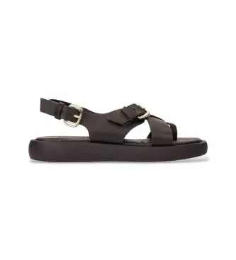 per donna AB-1332 Sandali da passeggio, neri (36), Pelle, Basso, Fibbia, Casual Nero