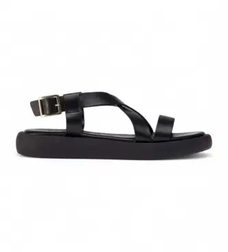 per donna AB-1402 Sandali in pelle nera Austra (36), Nero, 1 a 3 cm, Fibbia, Casual