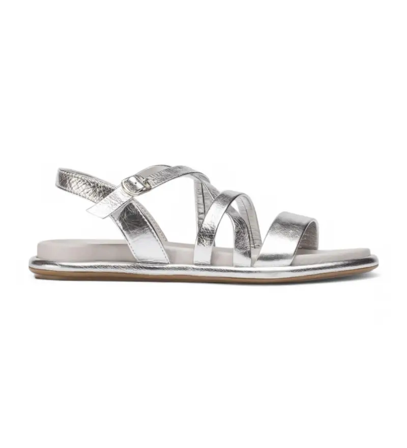 per donna AT-3402 Sandali Izora in pelle argentata (36), Argento, 1 a 3 cm, Fibbia, Casual