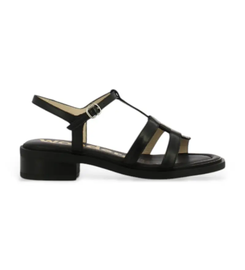 per donna. B-9604 Sandali in pelle nera Janet (38), Nero, 1 a 3 cm, Fibbia, Casual