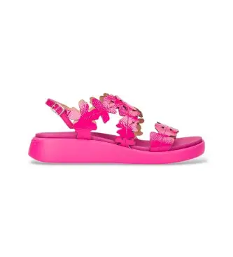 per donna C-6551 Sandali in pelle rosa con fiori (36), Basso, Fibbia, Casual