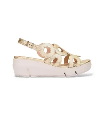 per donna D-8282 Sandali in pelle con onda dorata (36), Oro, 3 a 5cm, Fibbia, Casual