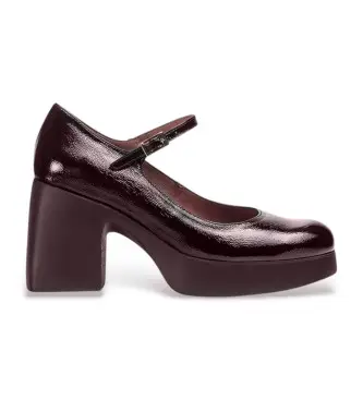 per donna H-4940 Scarpe da donna in pelle color marrone (41), 5 a 8cm, Fibbia, Casual, Granata Bordeaux