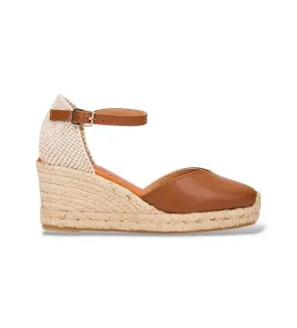 per donna YD-SI685 Espadrillas in pelle liscia marrone (36), 5 a 8cm, Fibbia, Casual Cammello
