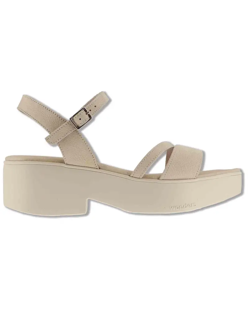 Sandali in pelle beige con zeppa in gomma Donna B-1001 020